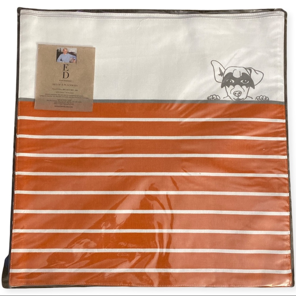 Ellen Degeneres Set Of 4 Placemats Dog In Bat Mask, Halloween, 15" X 15"